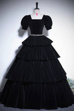 Load image into Gallery viewer, Black Velvet Floor Length Prom Dress, Elegant Short Sleeve Evening Party Dress Luxury Boutique Italy
