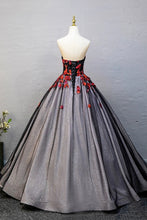 Load image into Gallery viewer, Black Tulle Sequins Long Prom Dress, Black A-Line Strapless Evening Party Dress viviyshop.com
