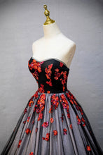 Load image into Gallery viewer, Black Tulle Sequins Long Prom Dress, Black A-Line Strapless Evening Party Dress viviyshop.com
