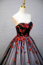 Load image into Gallery viewer, Black Tulle Sequins Long Prom Dress, Black A-Line Strapless Evening Party Dress viviyshop.com
