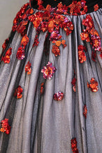 Load image into Gallery viewer, Black Tulle Sequins Long Prom Dress, Black A-Line Strapless Evening Party Dress viviyshop.com
